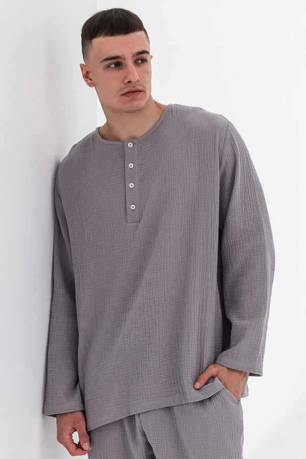Чоловіча муслінова сорочка 23063 gray