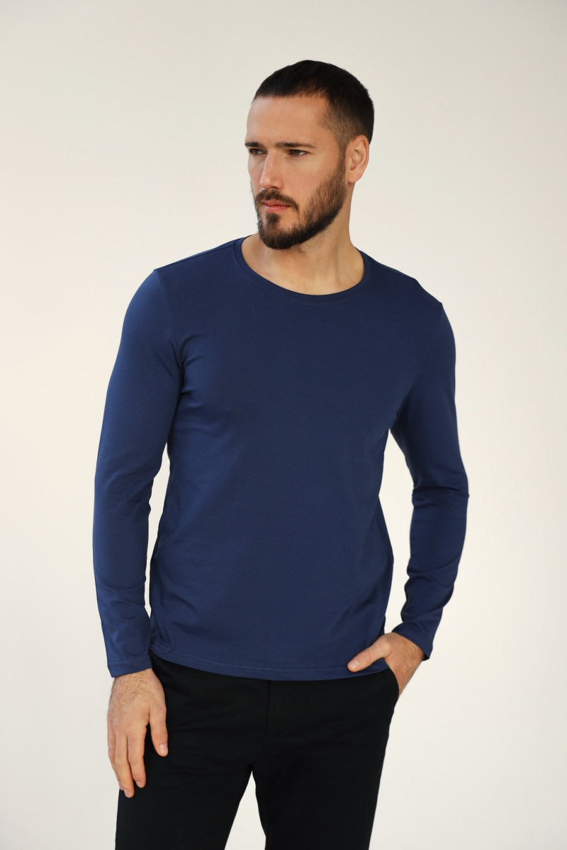 Мужской лонгслив из хлопка 23116 blue