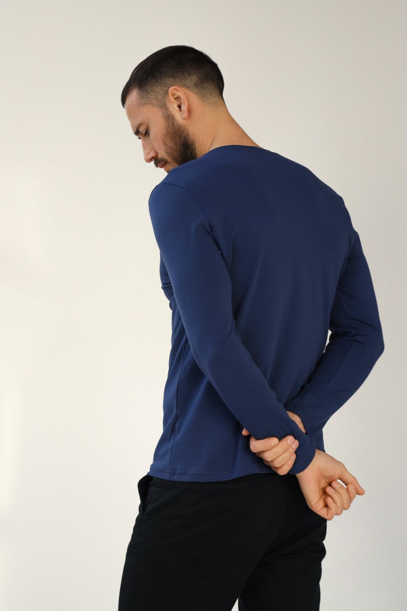 Мужской лонгслив из хлопка 23116 blue
