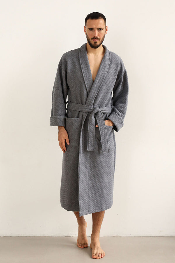 Длинный мужской халат из хлопка 23167 gray