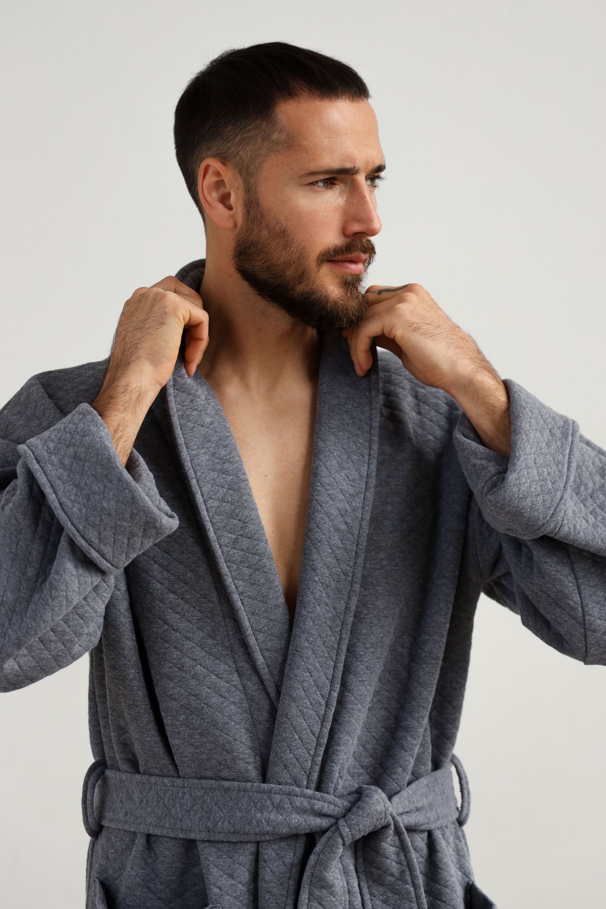 Длинный мужской халат из хлопка 23167 gray