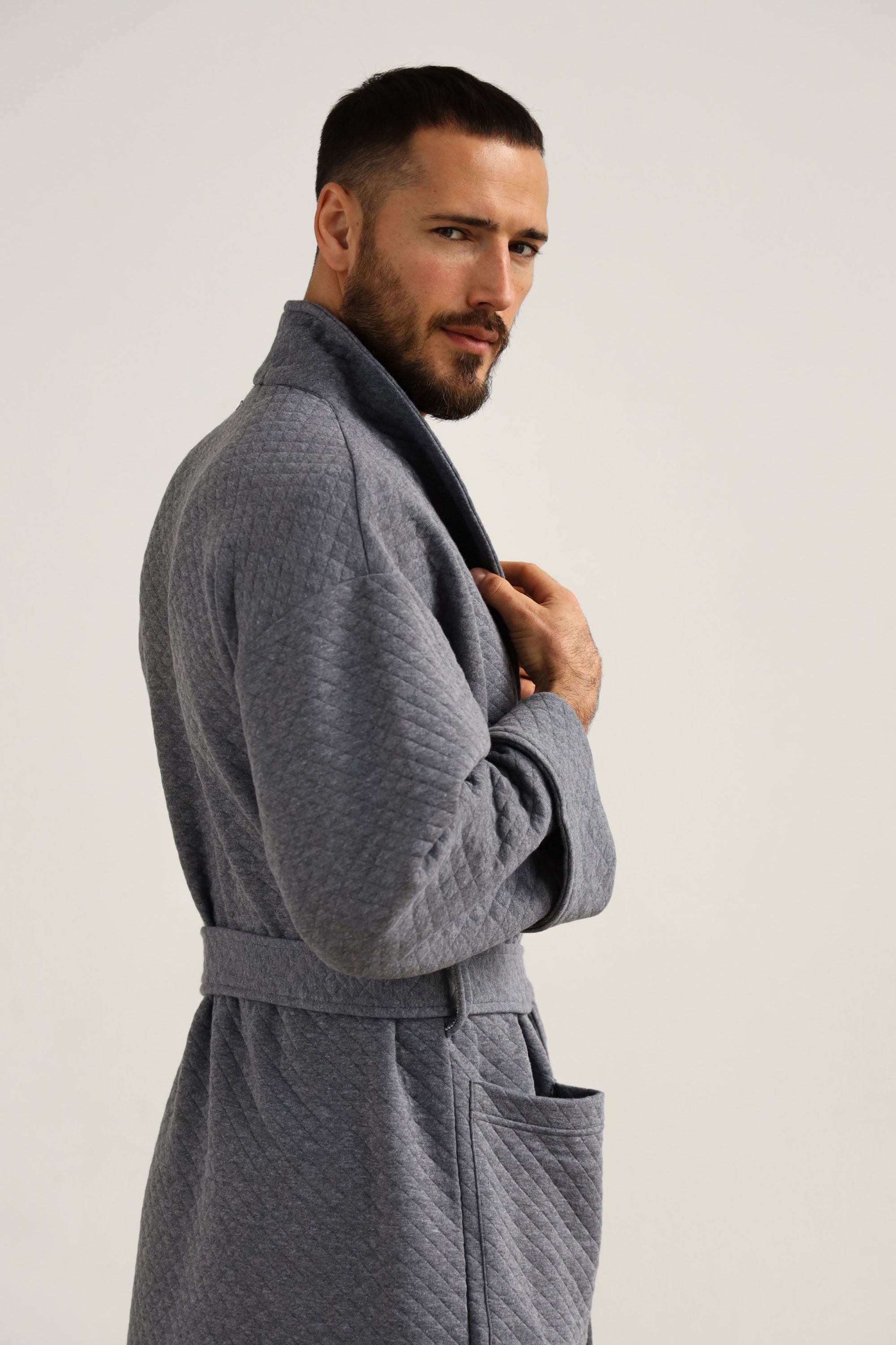 Длинный мужской халат из хлопка 23167 gray