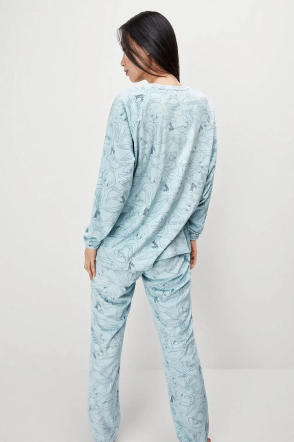 Пижама из флиса с принтом 220102S blue