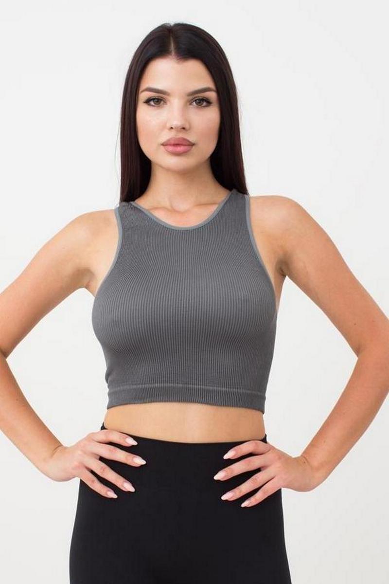 Бесшовный топ в рубчик 1009915 Halter Top Rib poppy seed