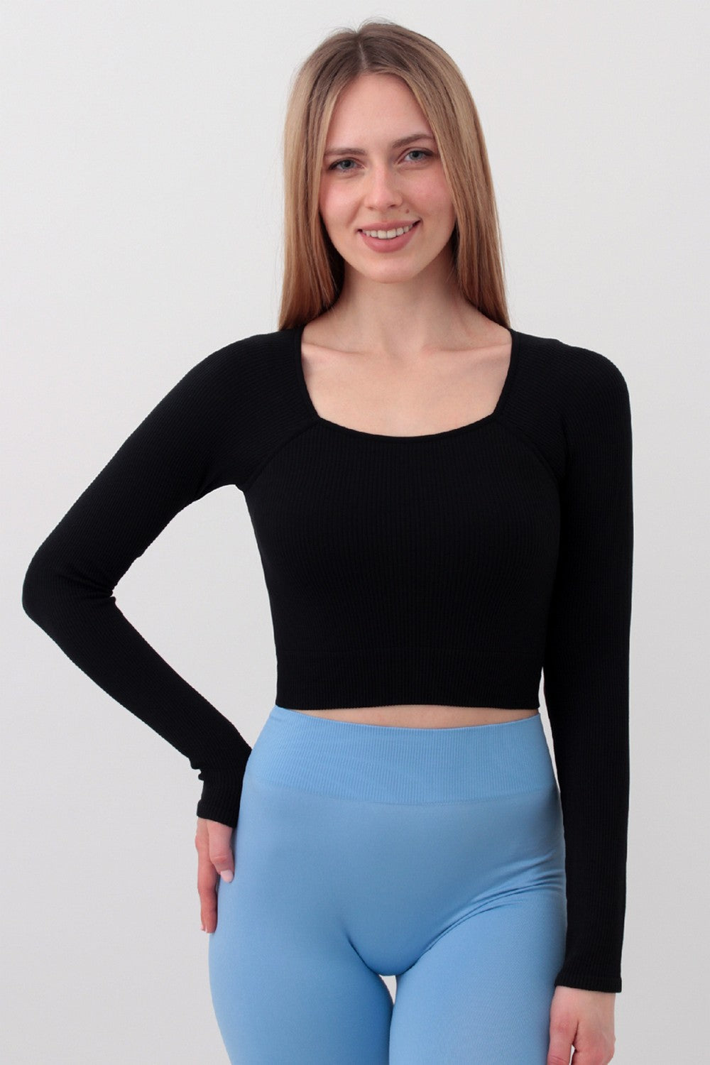 Топ с длинным рукавом Crop Top Rib black