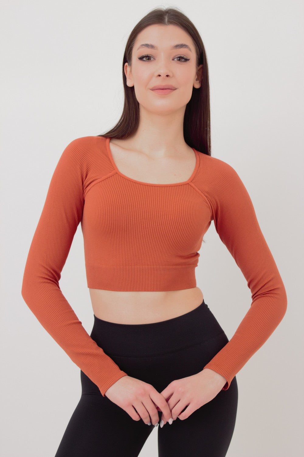 Топ с длинным рукавом Crop Top Rib burnt sienna