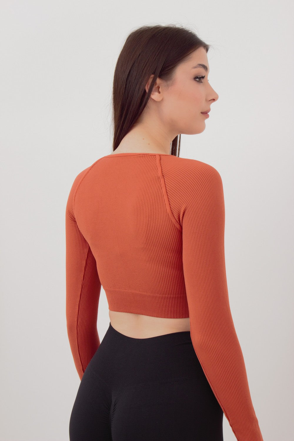 Топ с длинным рукавом Crop Top Rib burnt sienna