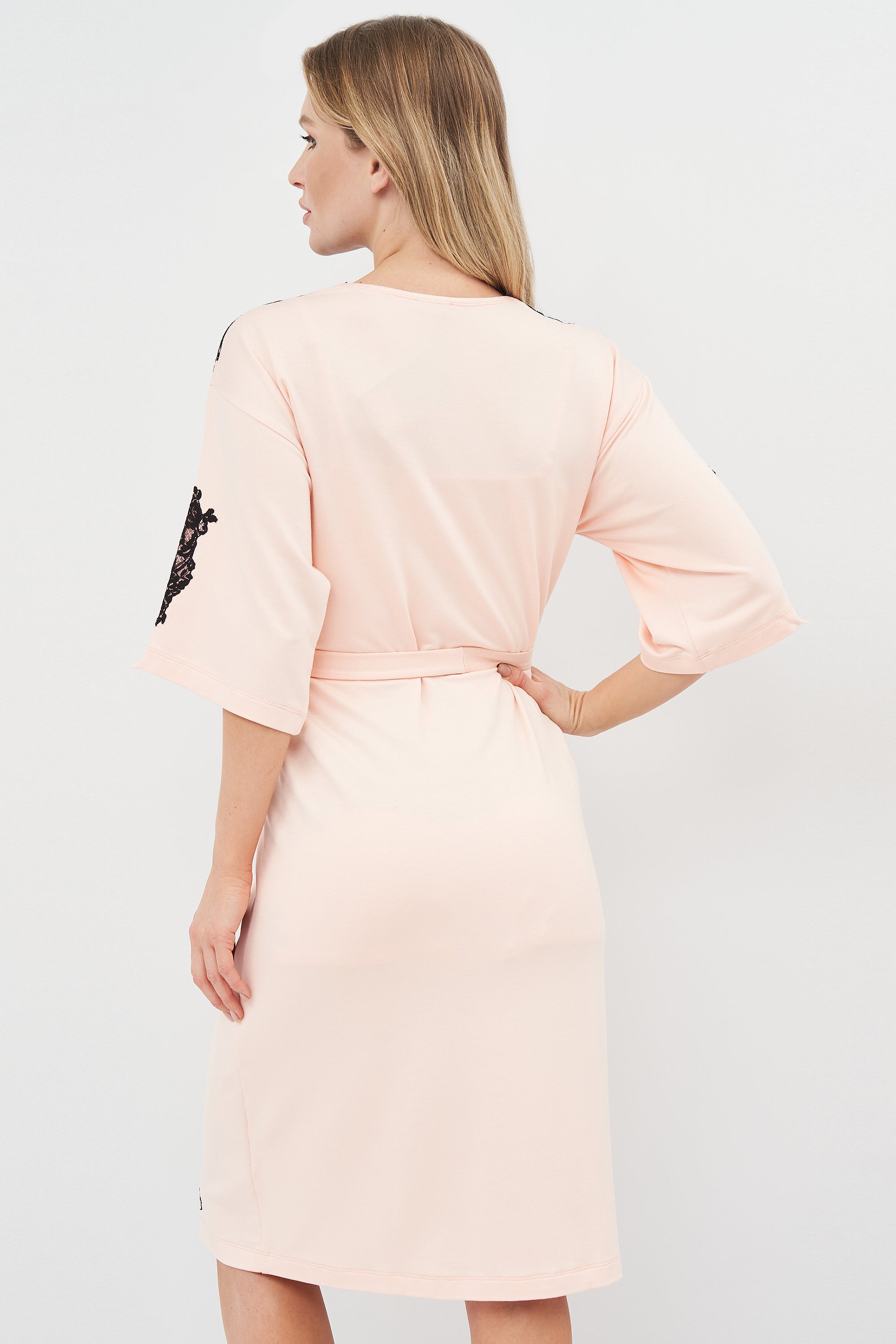 Халат с кружевом 03106 peach