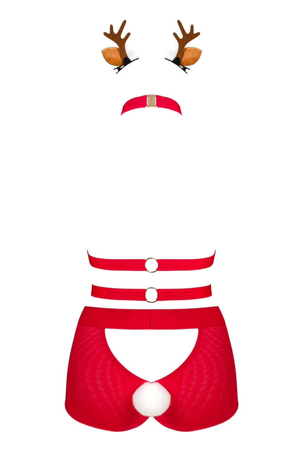 Эротический комплект с открытой грудью MS Reindy red