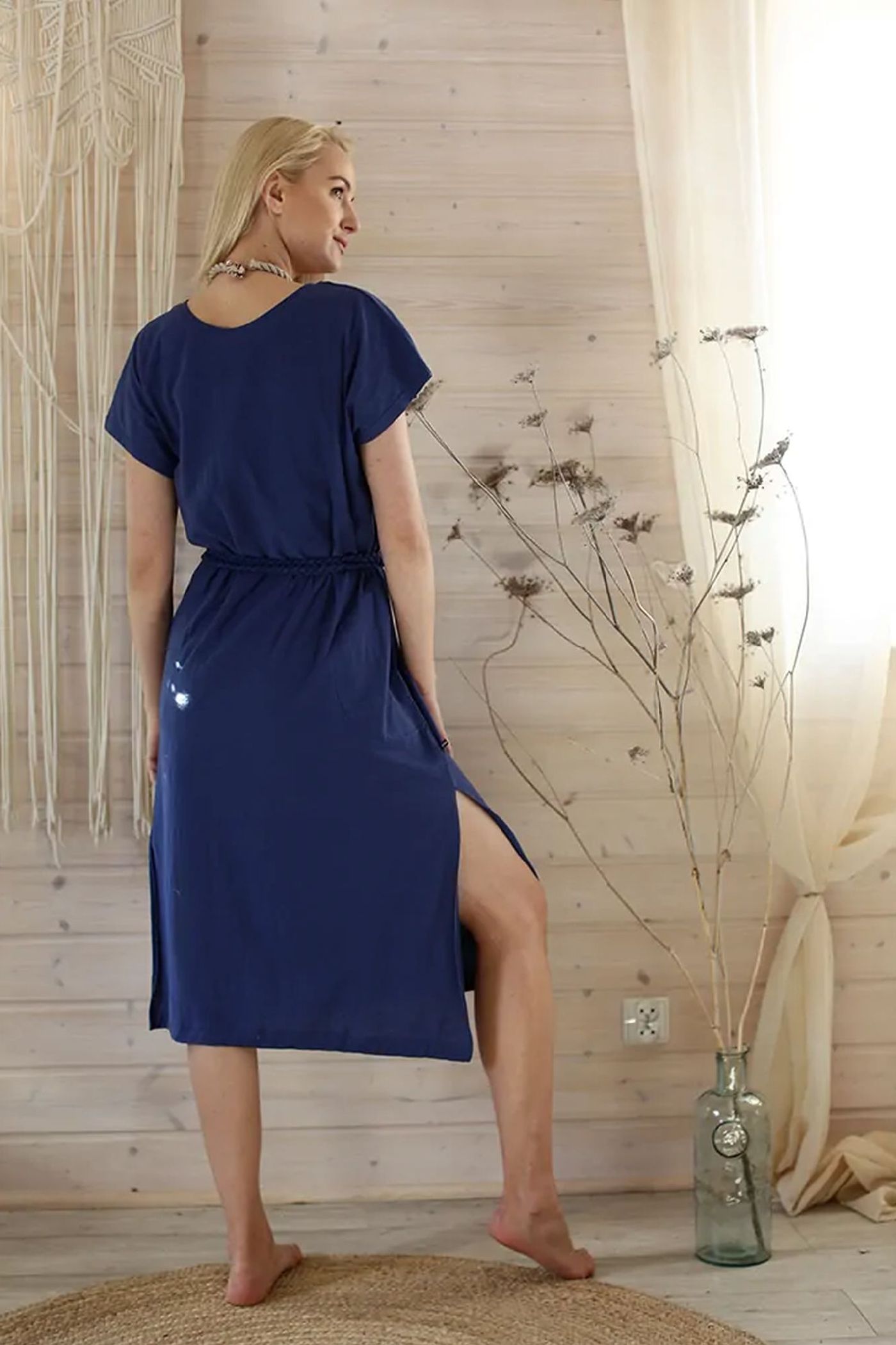 Хлопковое платье с поясом LHD 131 A21 blue