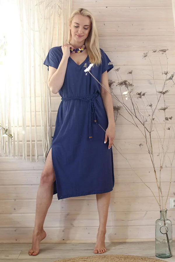 Хлопковое платье с поясом LHD 131 A21 blue