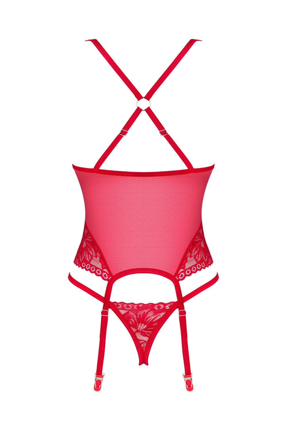 Кружевной корсет с пажами для чулок Lacelove red