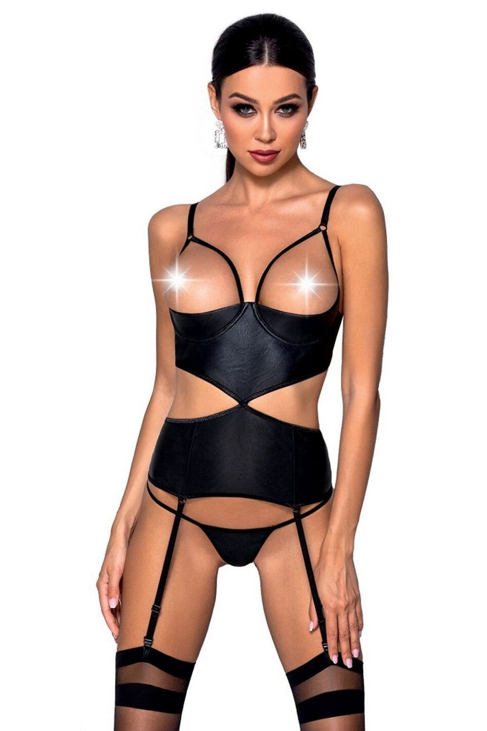 Корсет с открытой грудью из эко-кожи Jannies