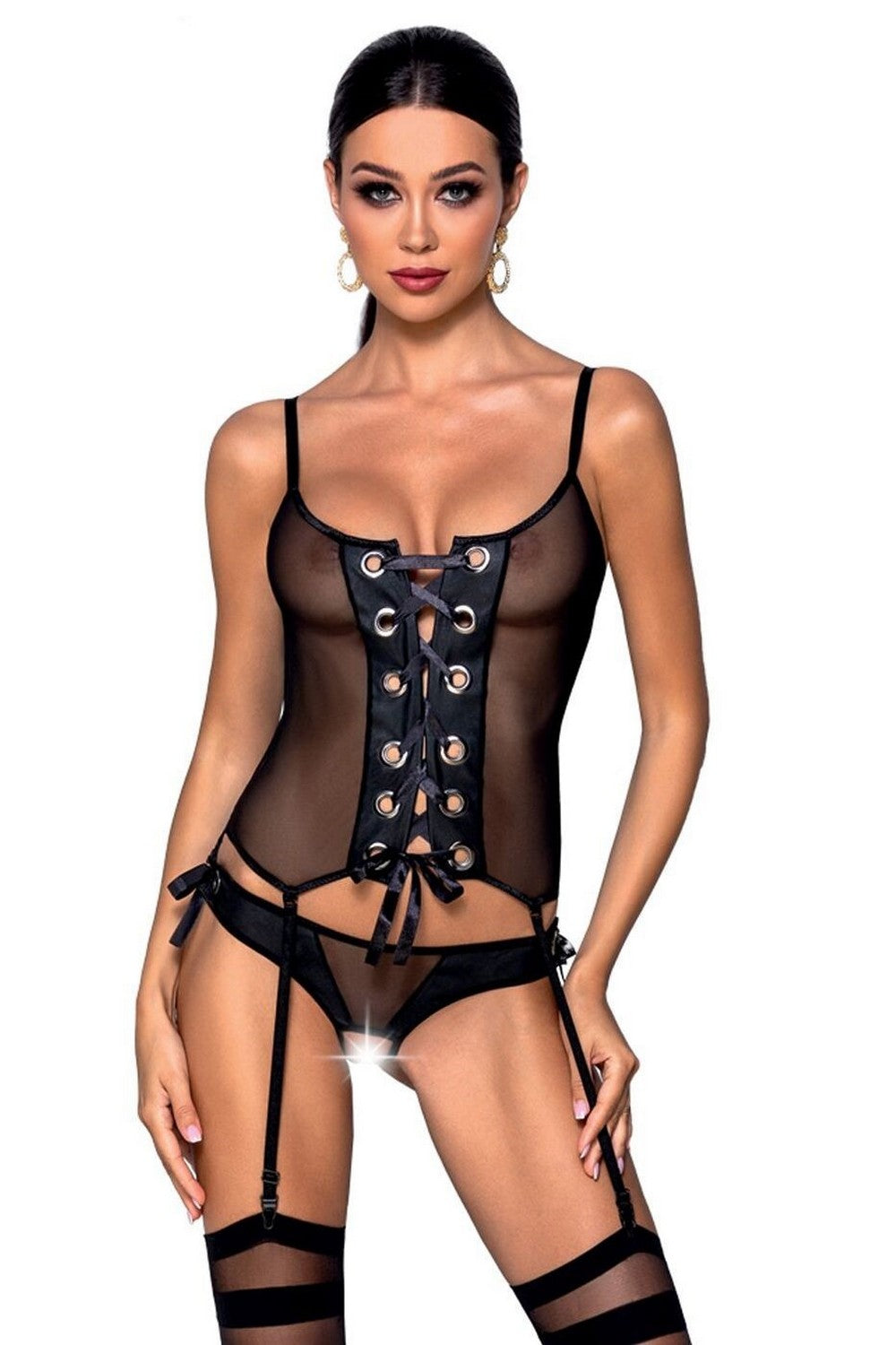 Корсет с люверсами из микросетки Nessy