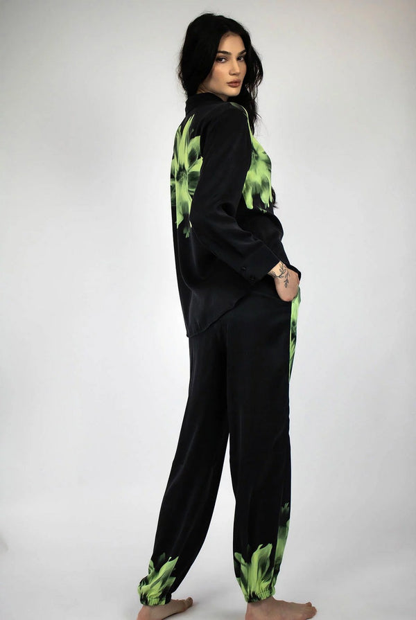 Шелковые пижамные брюки 241201-06 black/print