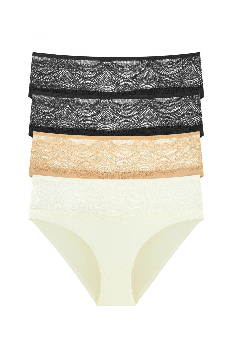 Кружевные трусики слип 204-31 (4 шт.) black/black/champagne/beige