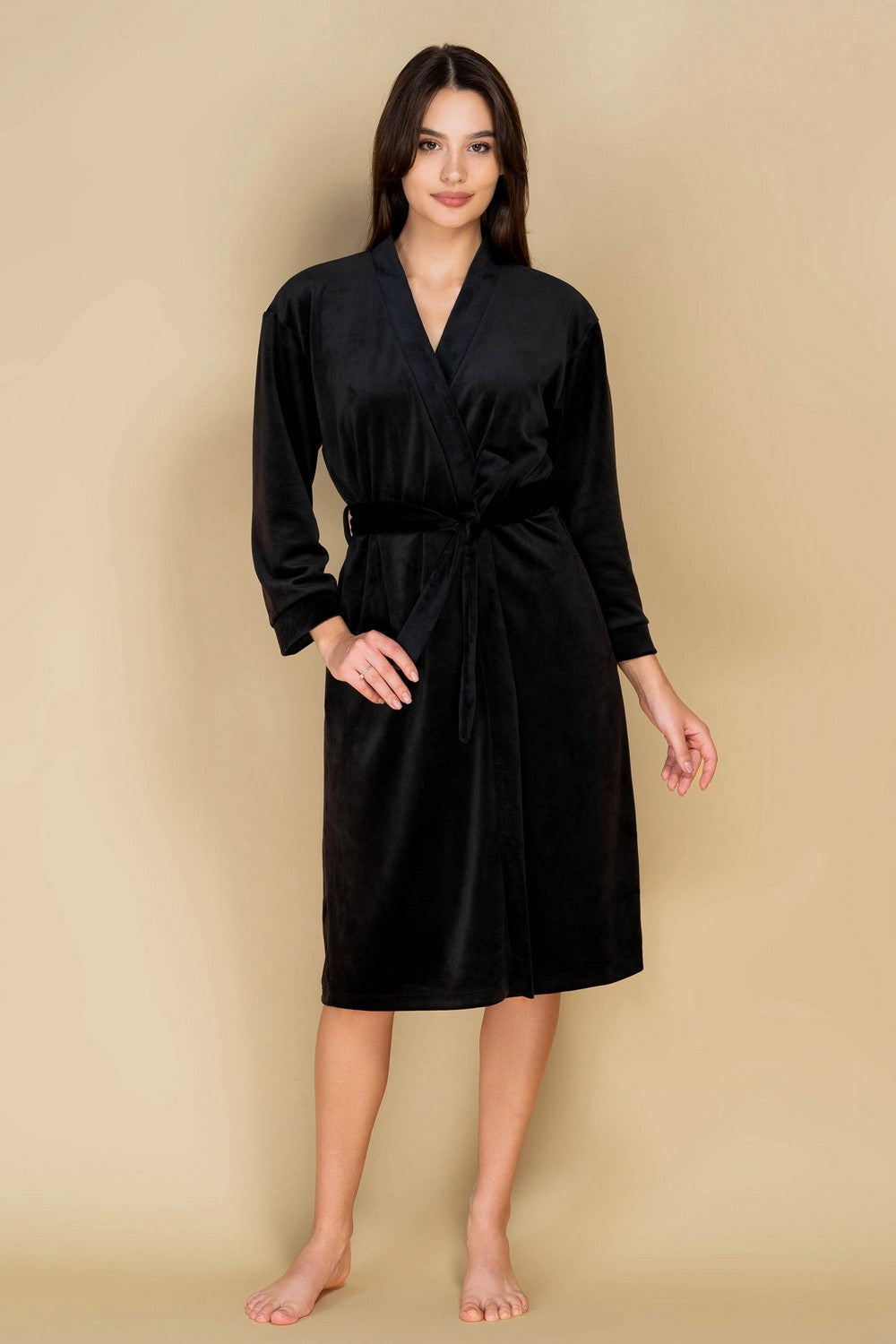 Велюровый халат с поясом 807-6741 black