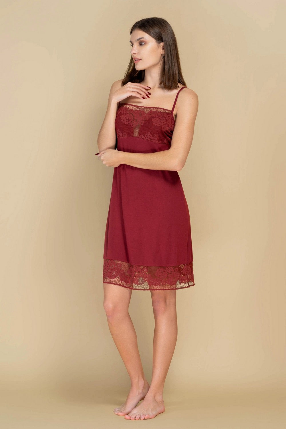 Сорочка с кружевным лифом 808-6052 marsala