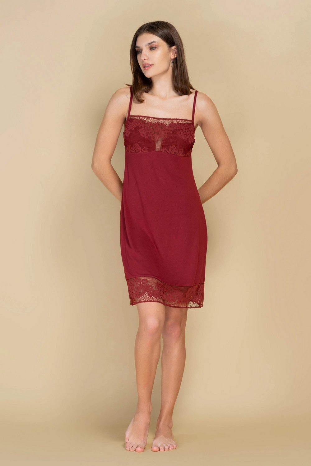 Сорочка с кружевным лифом 808-6052 marsala