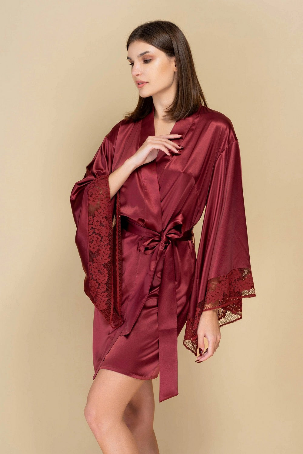 Халат с расклешенными рукавами 808-6748 marsala