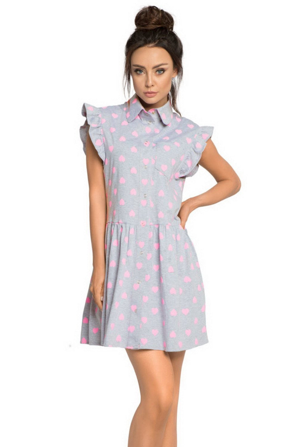 Хлопковое платье с сердечками P-650