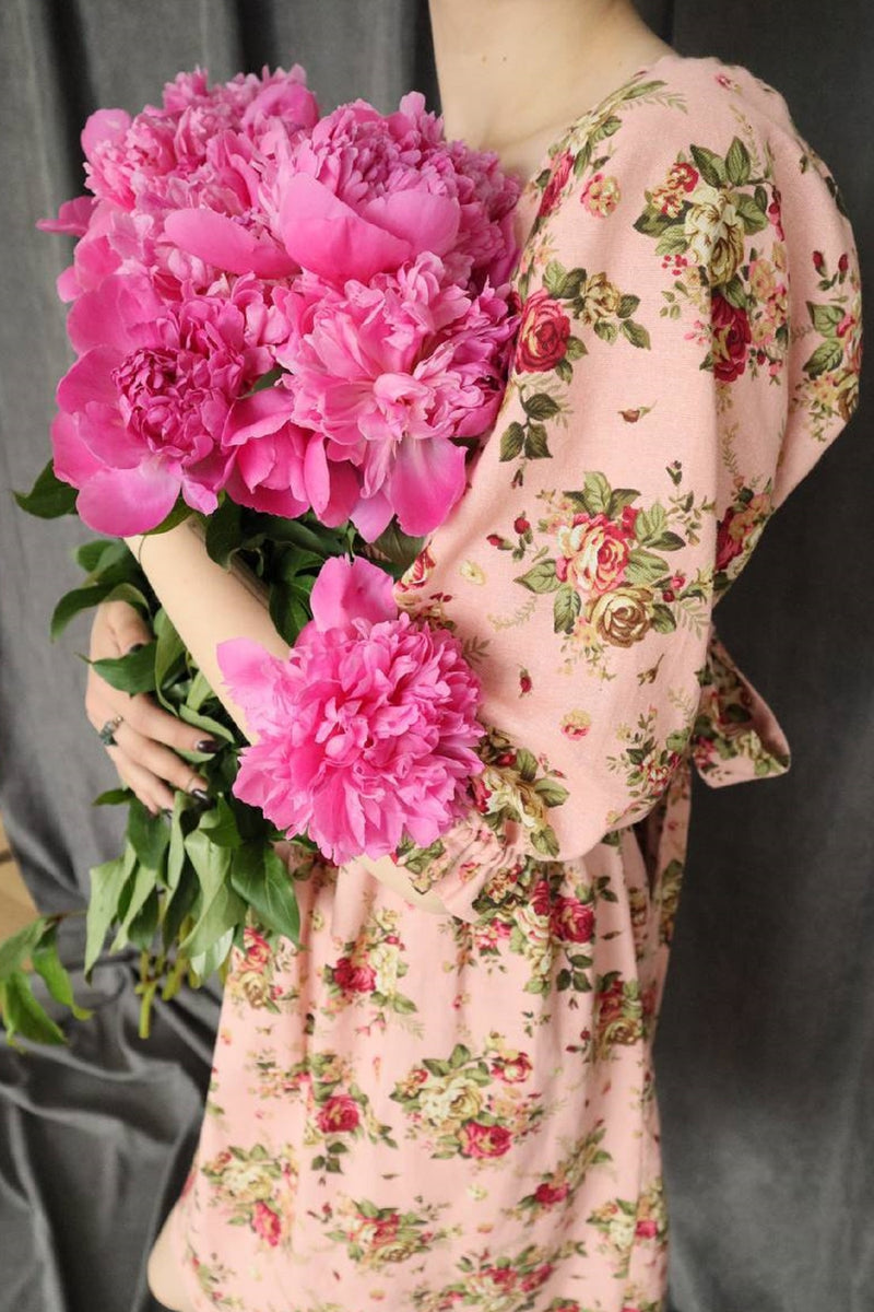Льняное платье 307 Coral flower print
