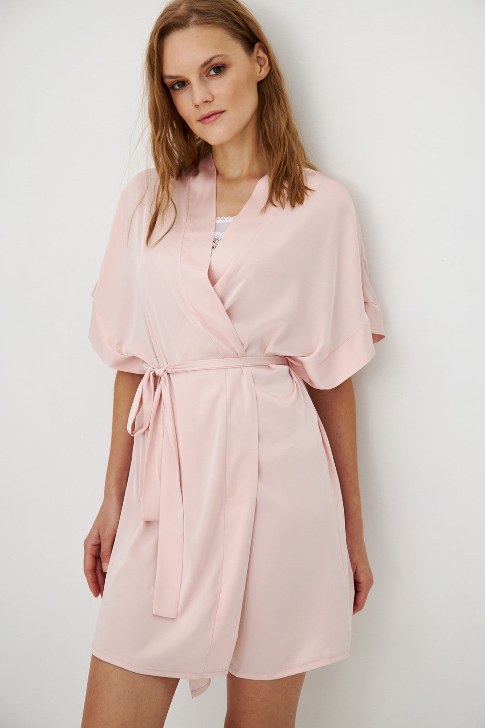 Короткий халат с поясом Claudia flamingo light