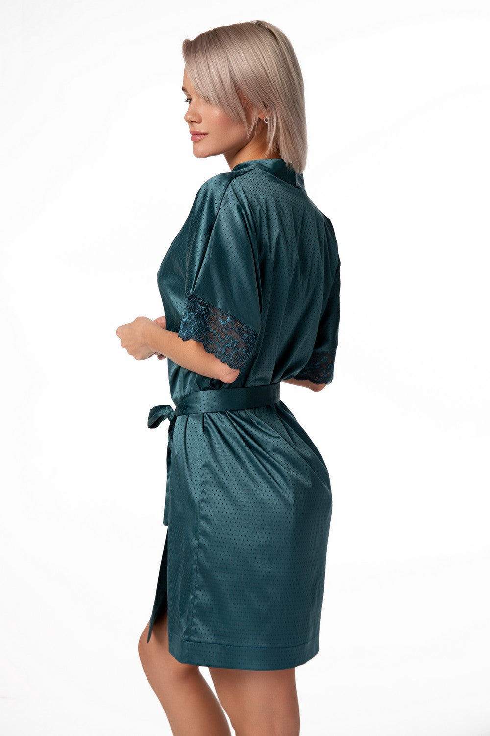 Сатиновый халат с кружевом Gillian malachite