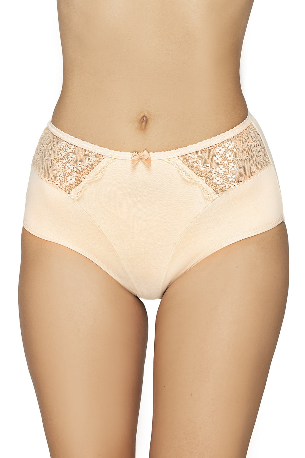 Хлопковые трусики слип с кружевом P-2205 beige