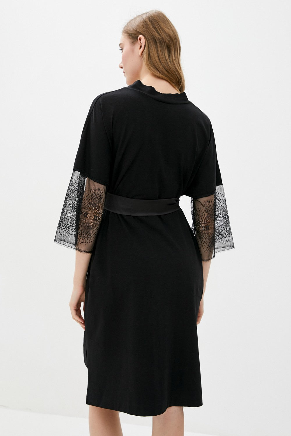 Хлопковый халат с кружевом Taurito black