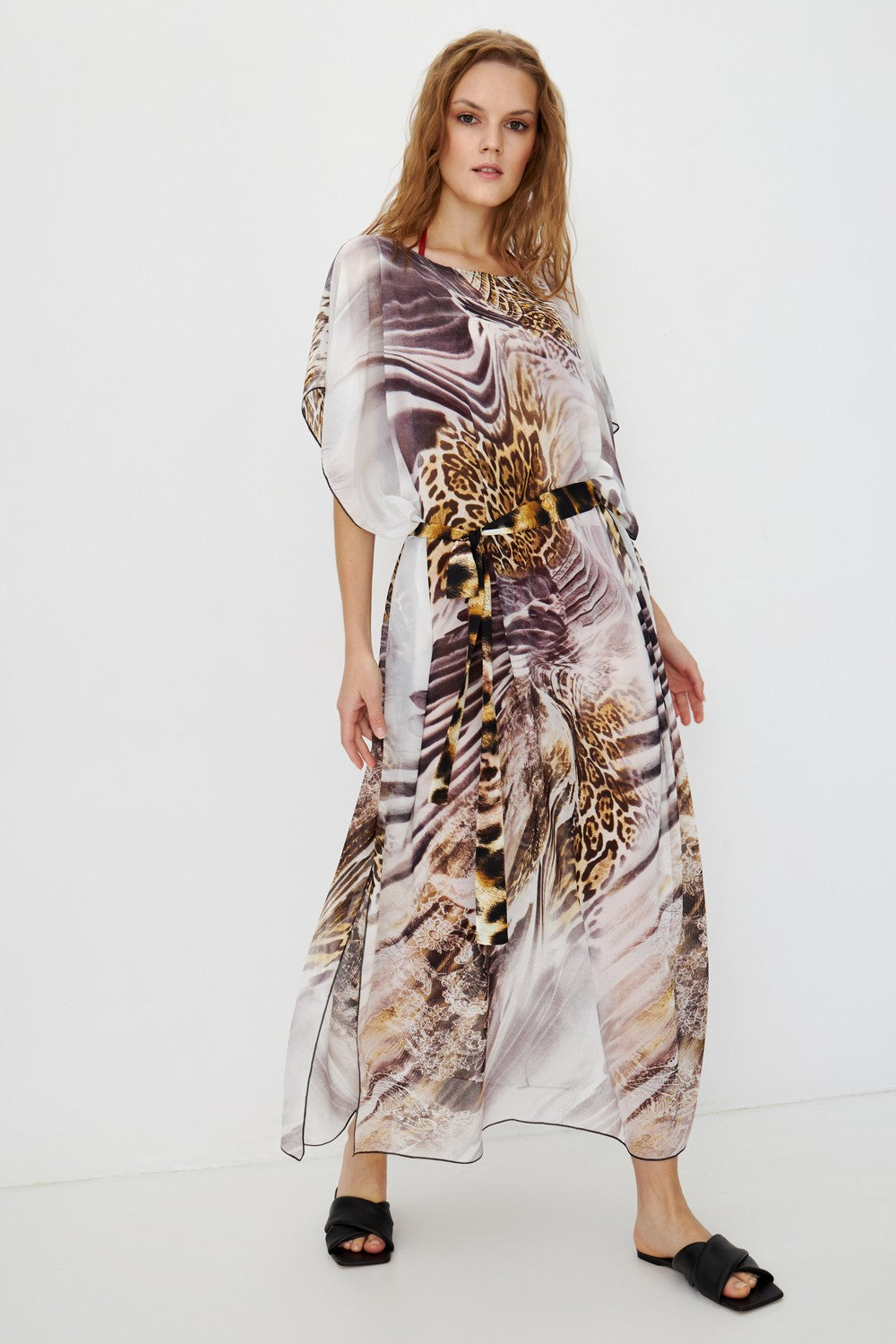 Пляжная туника из шифона TT-3401 gray leopard