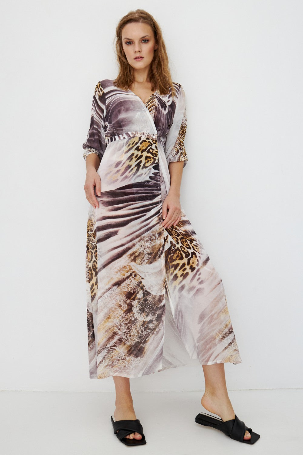 Пляжная туника с принтом TT-3406 gray leopard