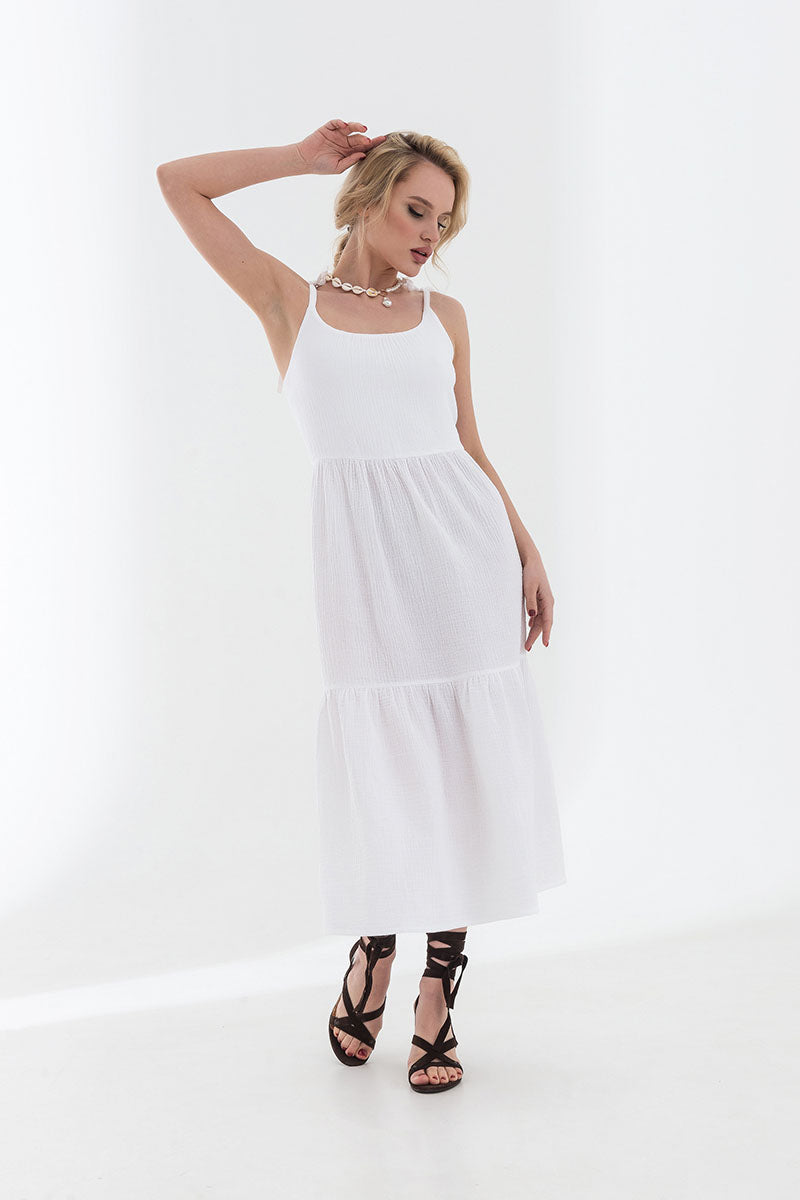 Муслиновый сарафан 22008-1 white