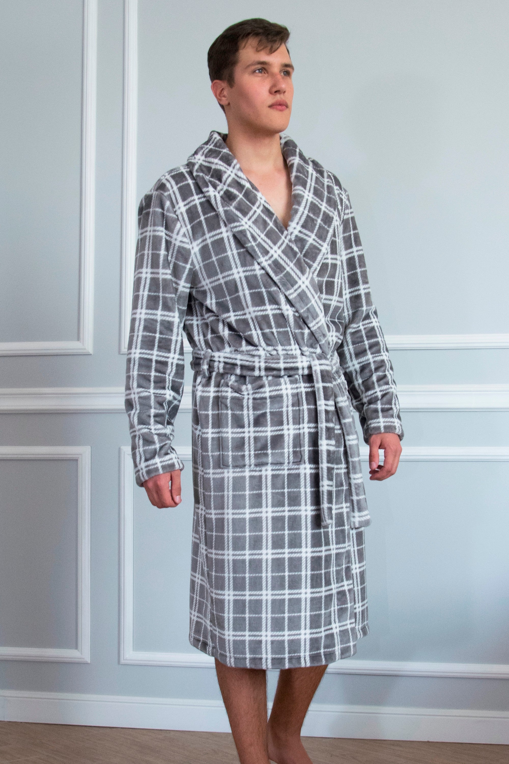 Мужской халат из велсофта 1529 grey