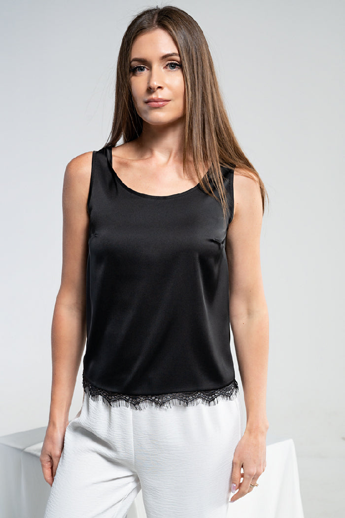Атласный топ с кружевом 1830 black
