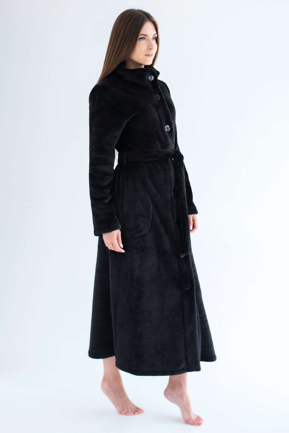 Флисовый халат на пуговицах 1934 black