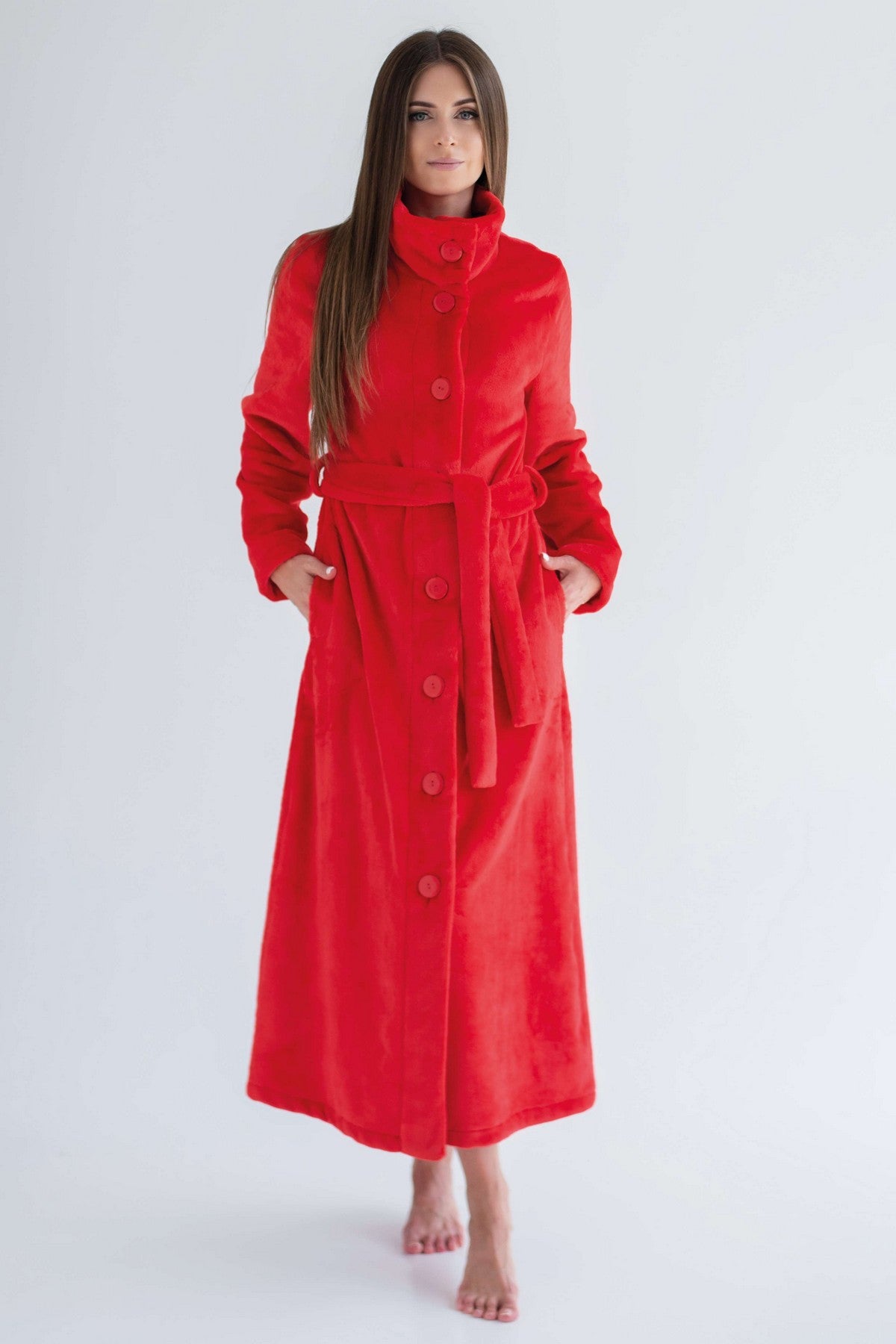 Флисовый халат на пуговицах 1934 red