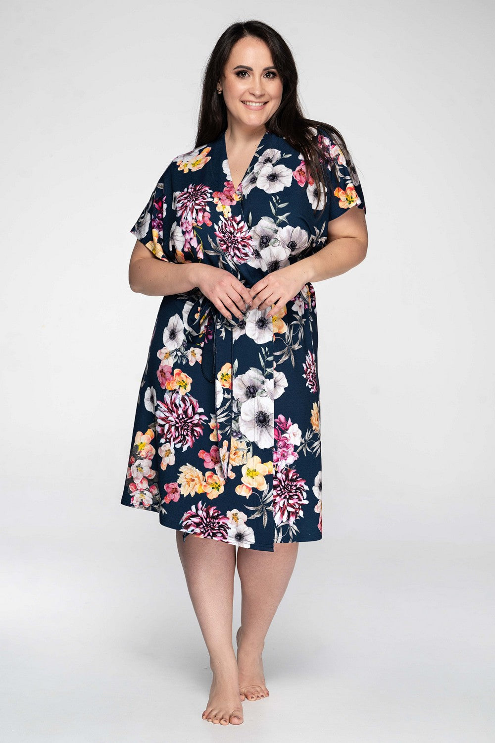 Халат с цветочным принтом 1947/1 ecru/navy blue