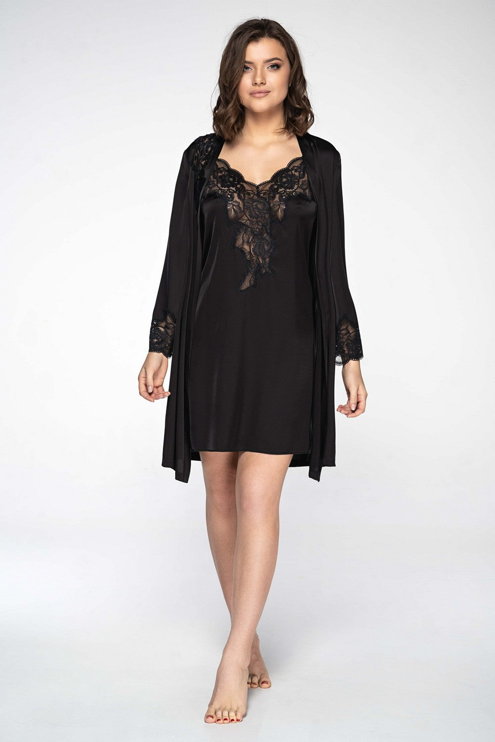 Халат с кружевными вставками 2001/1 black