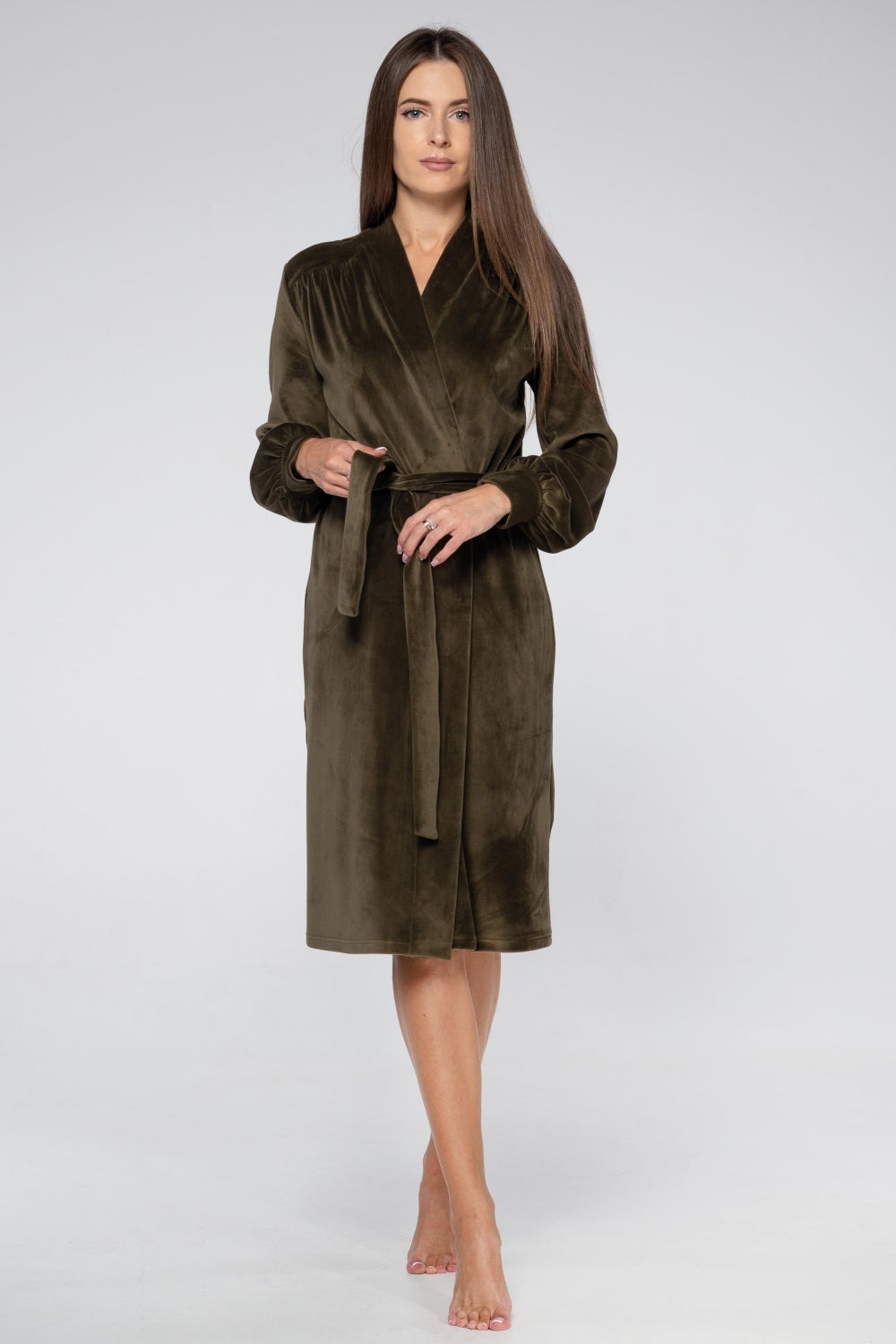 Велюровый халат с поясом 2114 khaki