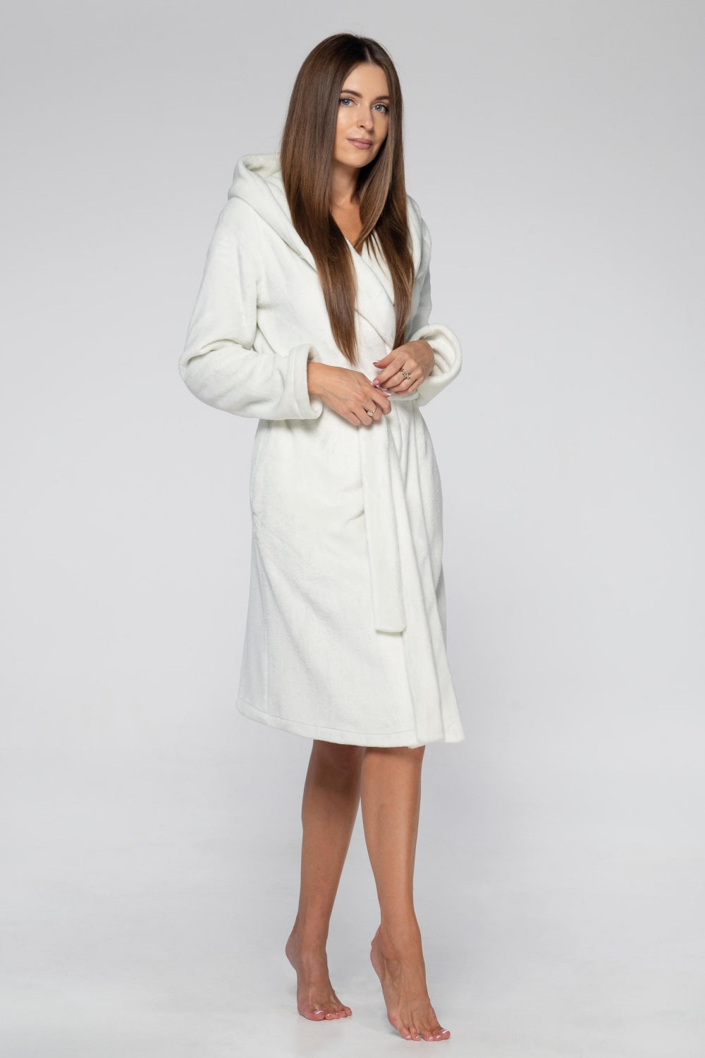 Флисовый халат с капюшоном 2118 pearl white