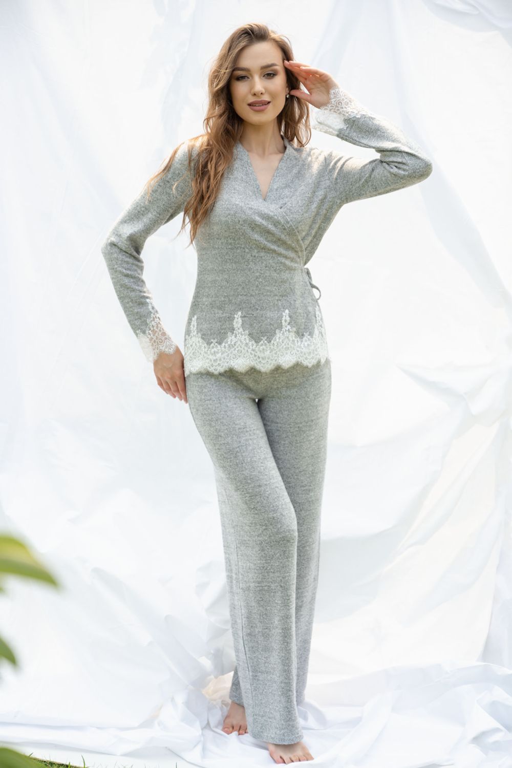 Хлопковая пижама с кружевом 2318 gray