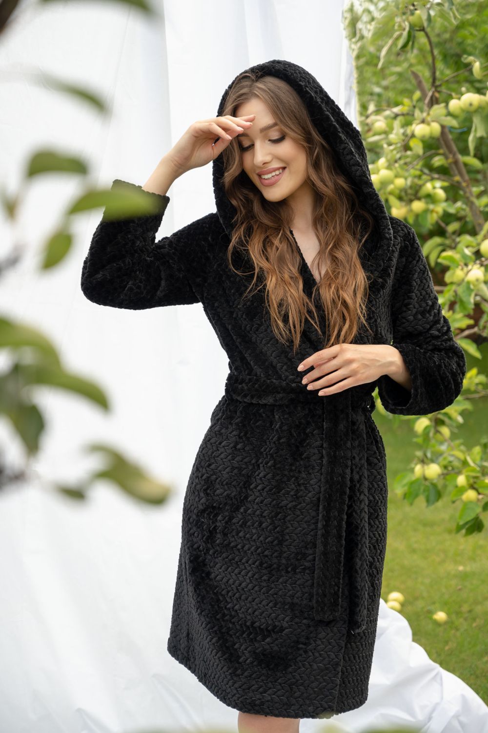 Плюшевый халат с узором 2337 black