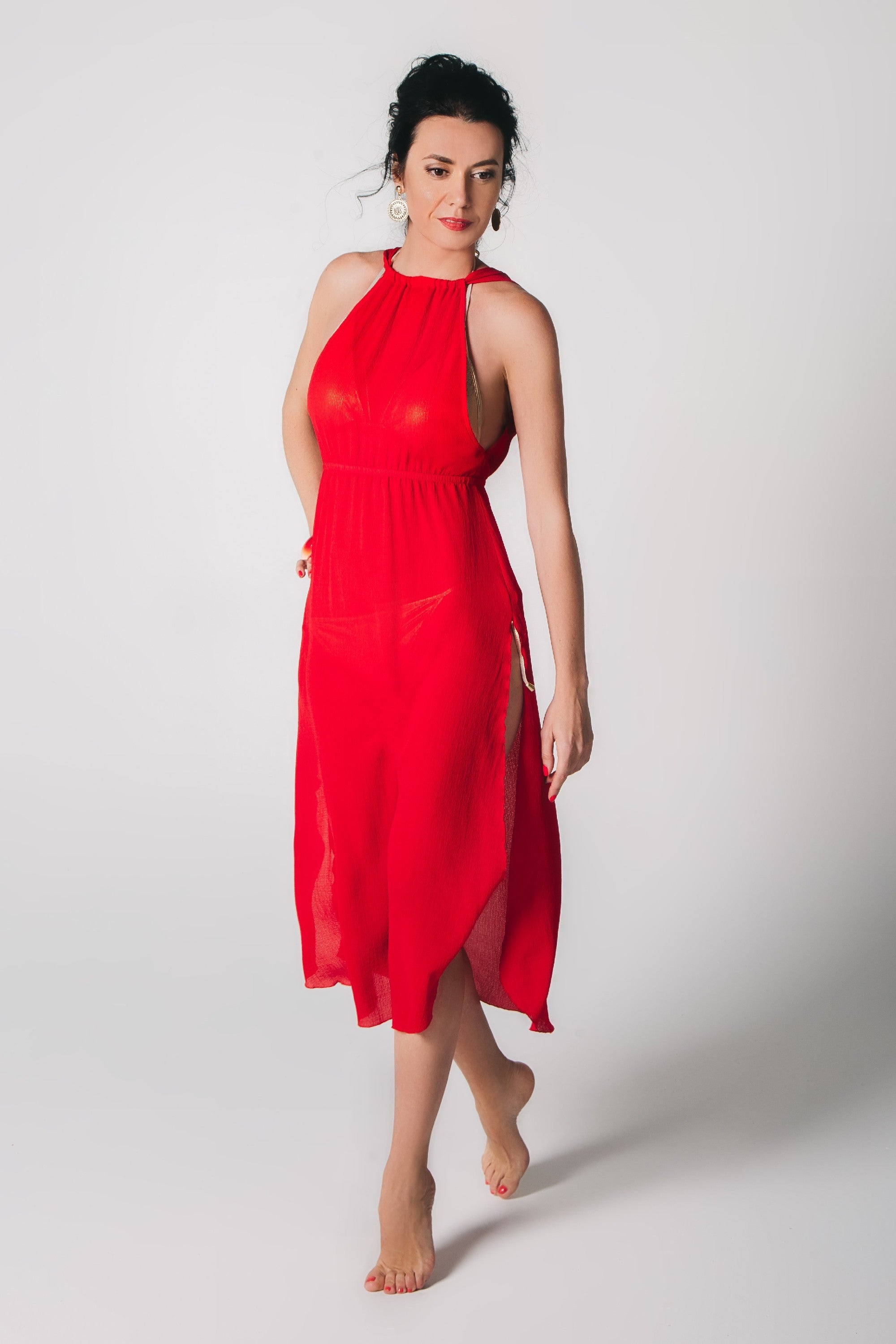 Пляжная туника с высоким разрезом ST 241 red