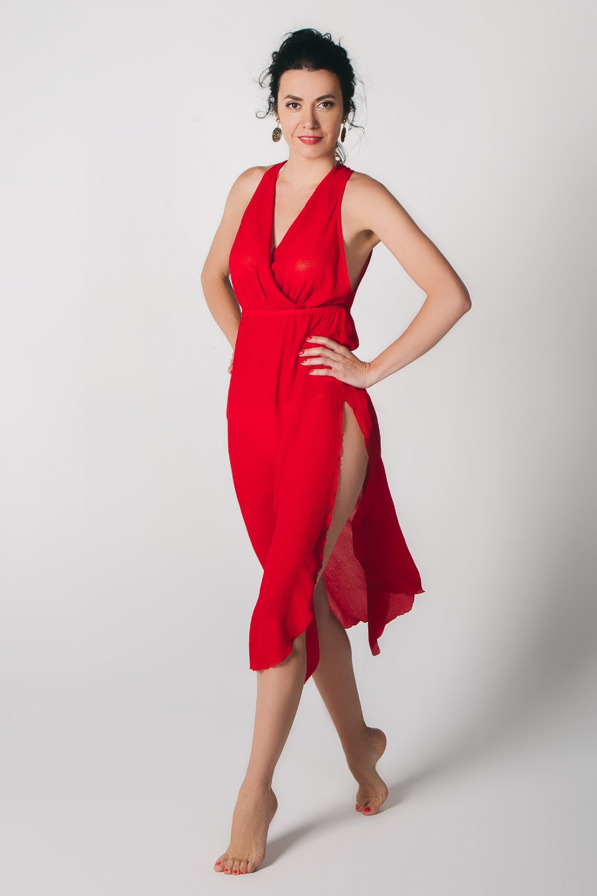 Пляжна туніка з високим розрізом ST 241 red