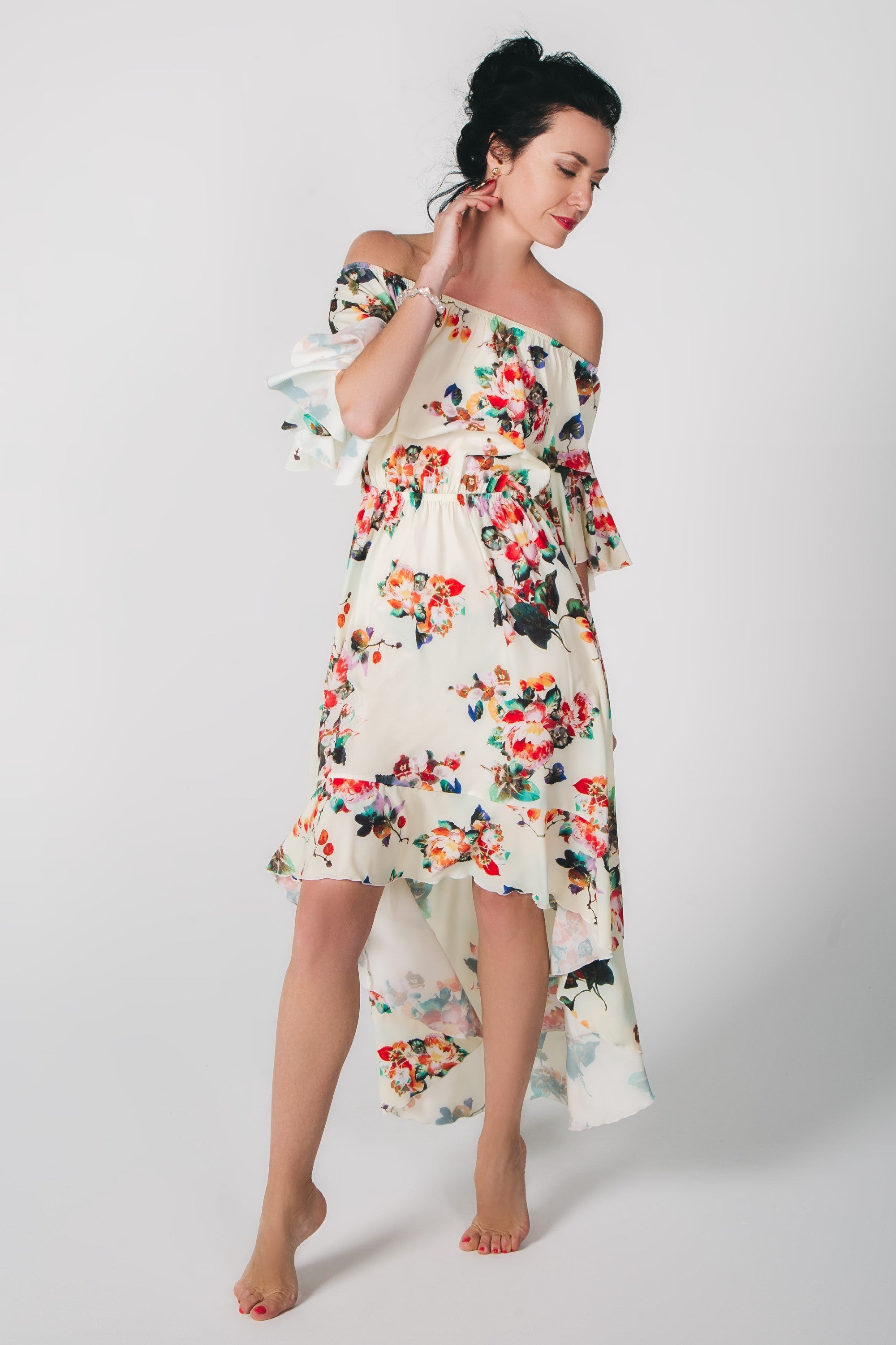 Пляжное платье с открытыми плечами ST 252 flowers