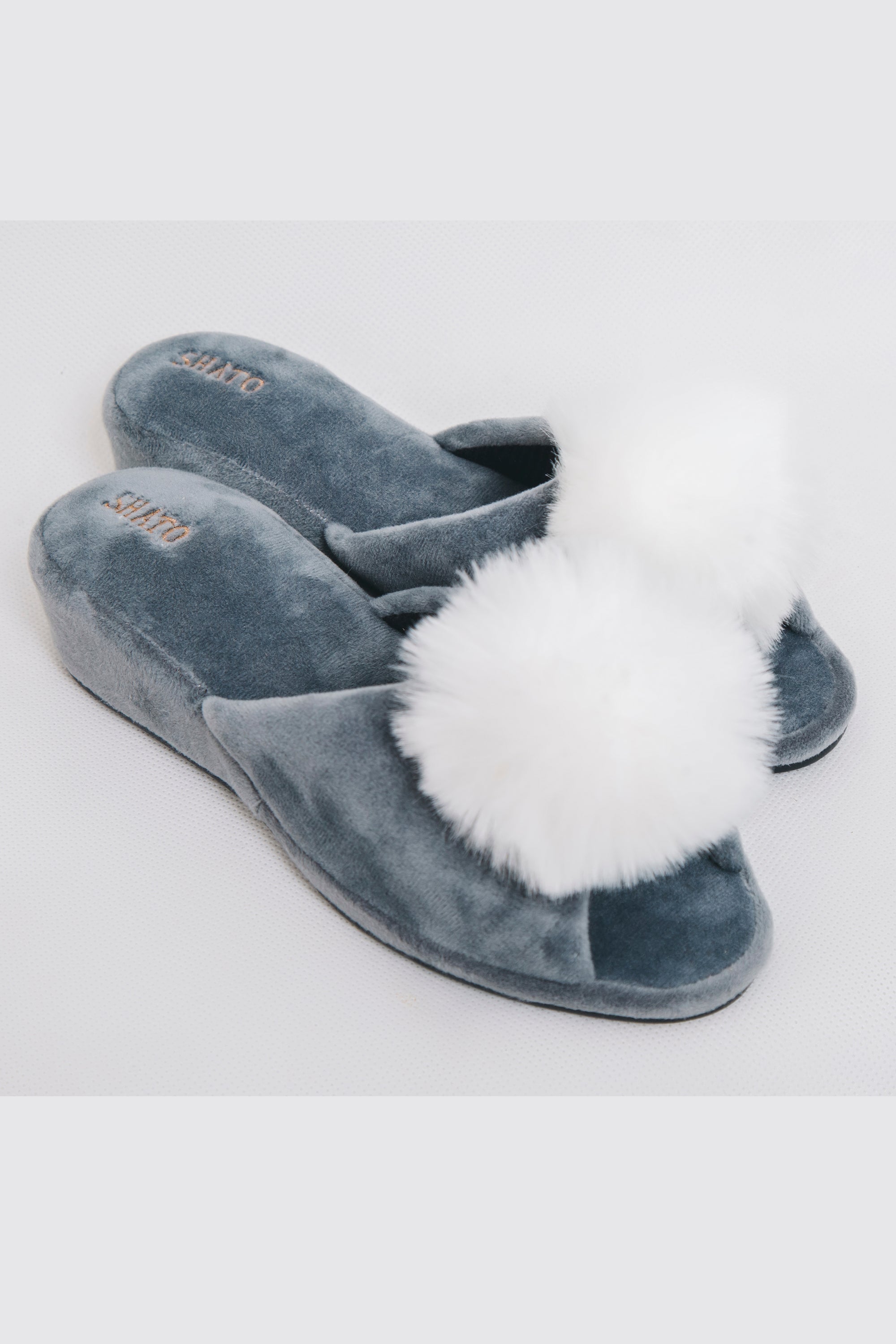 Домашние тапочки с помпоном 011 ball grey