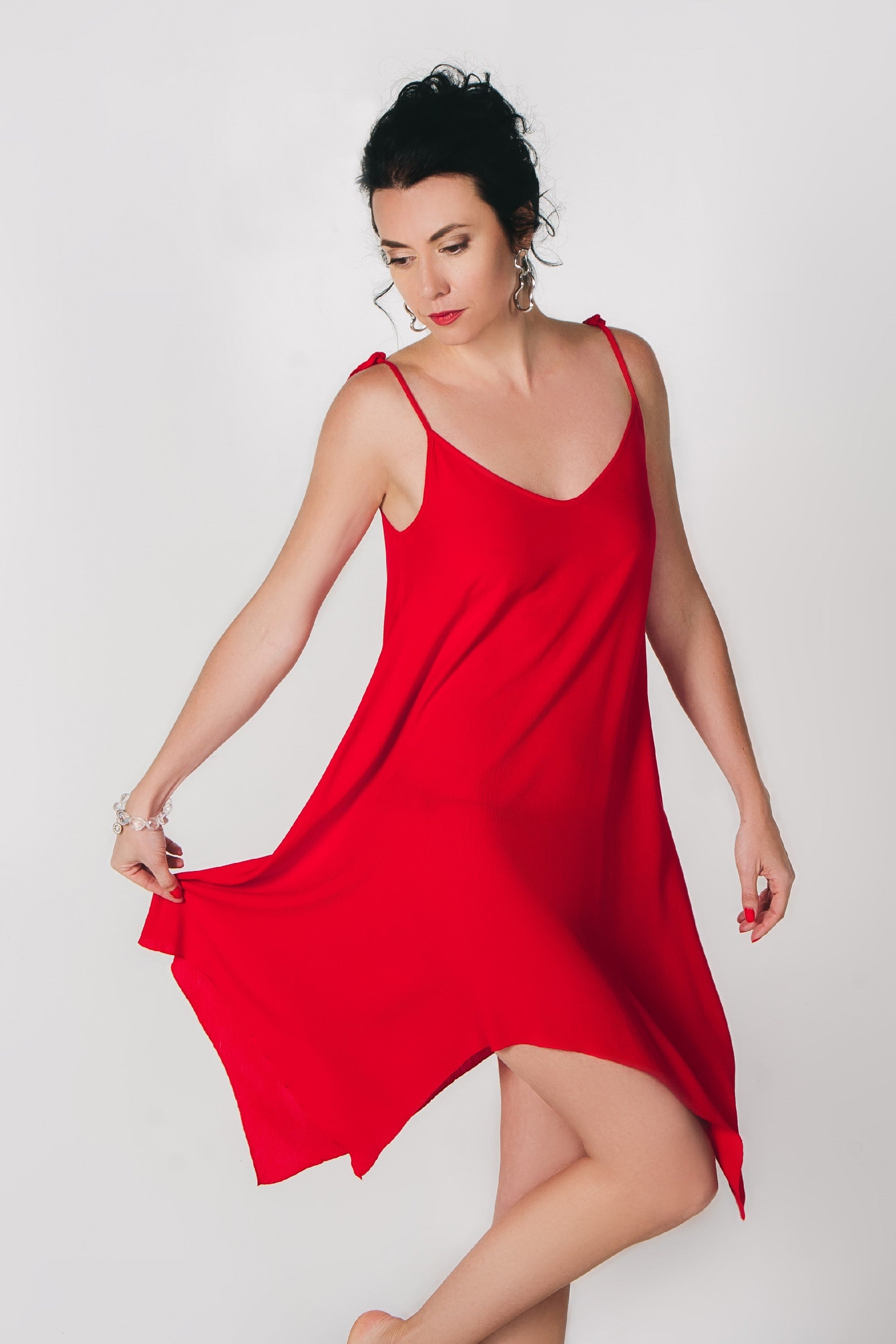 Хлопковая туника на тонких бретелях ST 253 red