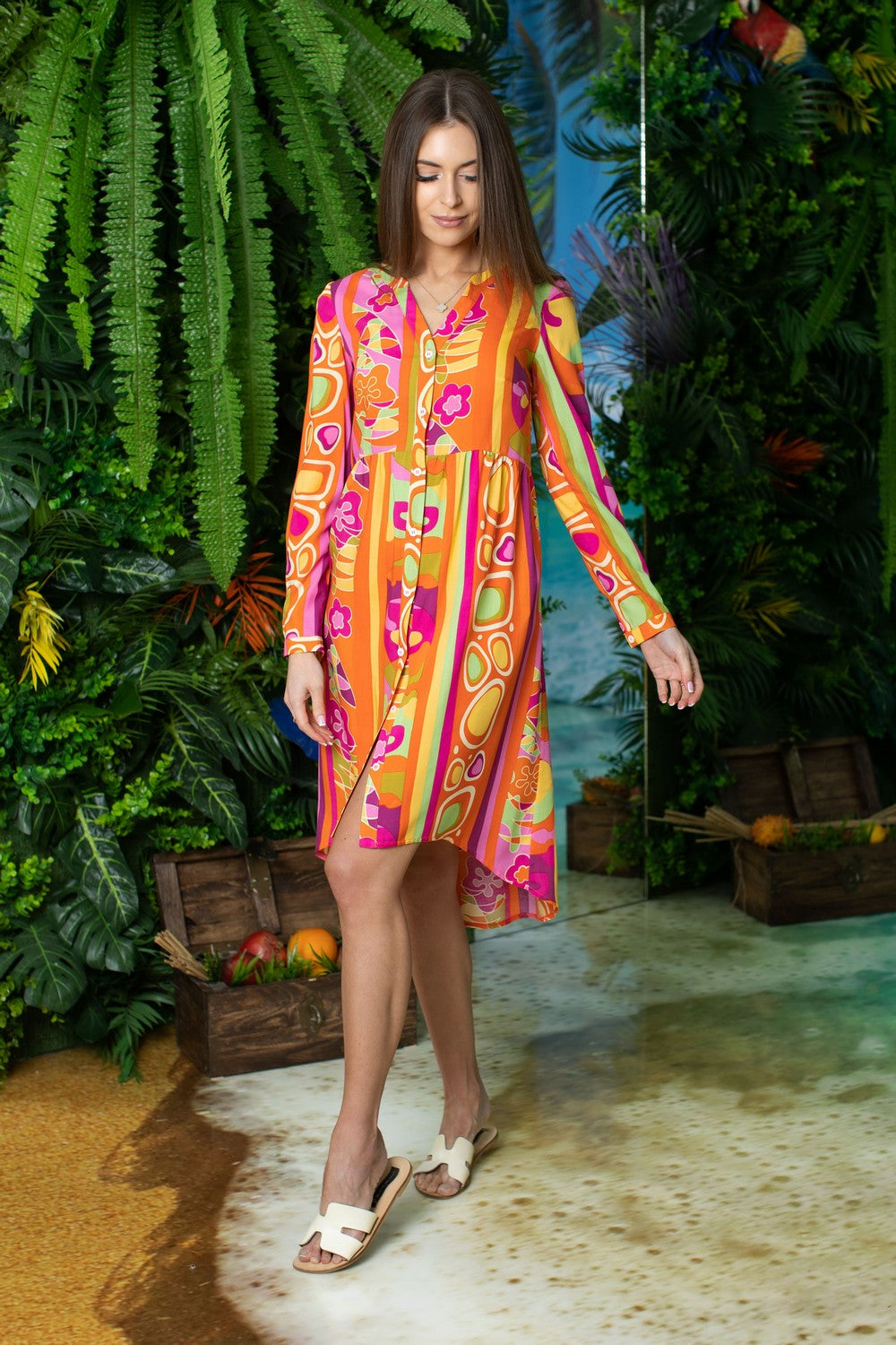 Хлопковая пляжная туника с принтом ST 285 22 orange