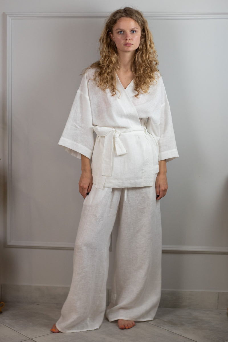 Домашнее кимоно из льна 003 White